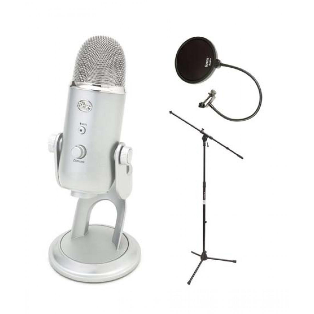 Blue Microphone Yeti USB Mic (Silver) with Knox Gear Pop Filter and USB Hub  